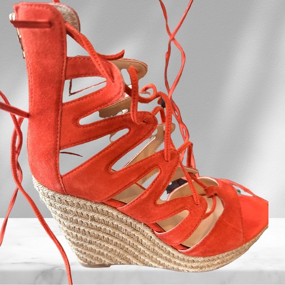 SaksFifth Avenue Red Suede espadrille Wedges NWT size8 - Picture 3 of 7